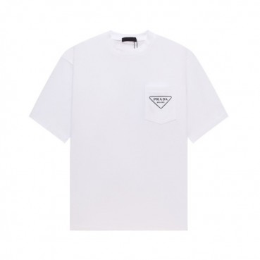 프라다 남성 크루넥 화이트 반팔티 - Prada Mens White Short sleeved Tshirts 