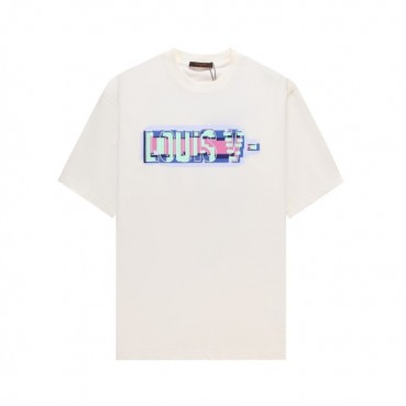 루이비통 남성 화이트 크루넥 반팔티 - Louis vuitton Mens White Short sleeved Tshirts 
