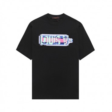 루이비통 남성 블랙 크루넥 반팔티 - Louis vuitton Mens Black Short sleeved Tshirts 