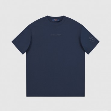 루이비통 남성 네이비 크루넥 반팔티 - Louis vuitton Mens Navy Short sleeved Tshirts 
