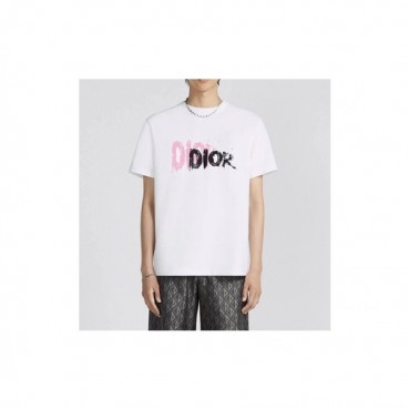 디올 남성 화이트 크루넥 반팔티 - Dior Mens White Short sleeved Tshirts 