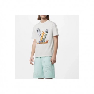 루이비통 남성 화이트 크루넥 반팔티 - Louis vuitton Mens White Short sleeved Tshirts 