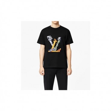 루이비통 남성 블랙 크루넥 반팔티 - Louis vuitton Mens Black Short sleeved Tshirts 