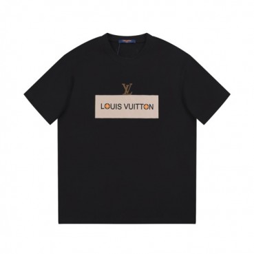 루이비통 남성 블랙 크루넥 반팔티 - Louis vuitton Mens Black Short sleeved Tshirts 