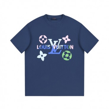 루이비통 남성 블루 크루넥 반팔티 - Louis vuitton Mens Blue Short sleeved Tshirts 