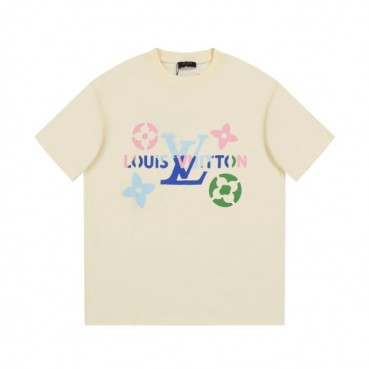 루이비통 남성 아이보리 크루넥 반팔티 - Louis vuitton Mens Ivory Short sleeved Tshirts 