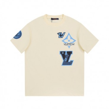 루이비통 남성 아이보리 크루넥 반팔티 - Louis vuitton Mens Ivory Short sleeved Tshirts 