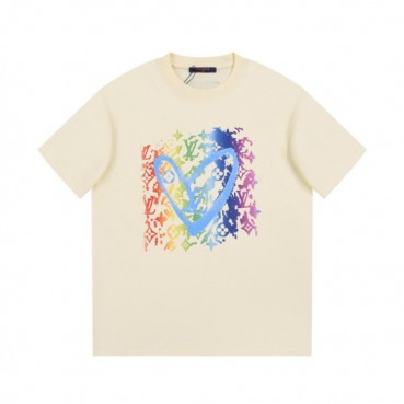 루이비통 남성 아이보리 크루넥 반팔티 - Louis vuitton Mens Ivory Short sleeved Tshirts 