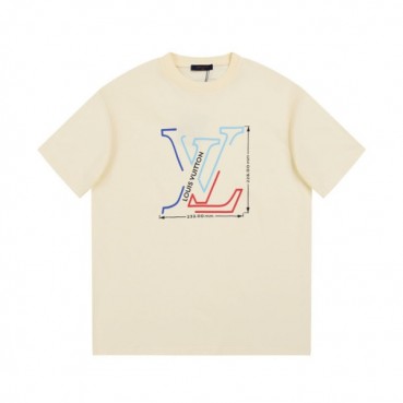 루이비통 남성 아이보리 크루넥 반팔티 - Louis vuitton Mens Ivory Short sleeved Tshirts 