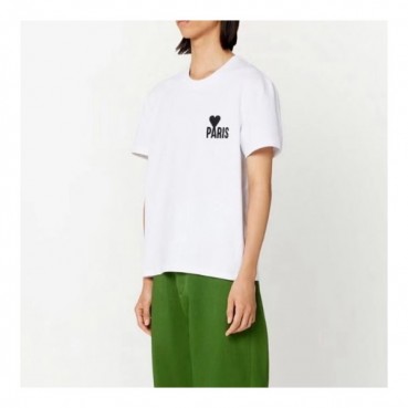 아미 여성 크루넥 화이트 반팔티 - Ami Womens White Short sleeved Tshirts 