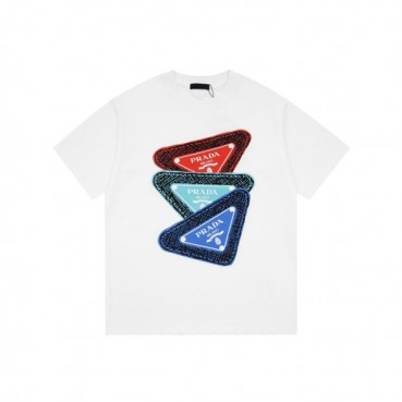 프라다 남성 크루넥 화이트 반팔티 - Prada Mens White Short sleeved Tshirts 