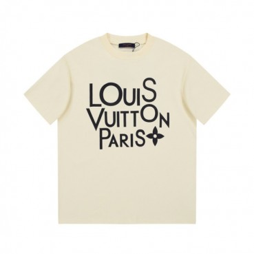 루이비통 남성 아이보리 크루넥 반팔티 - Louis vuitton Mens Ivory Short sleeved Tshirts 