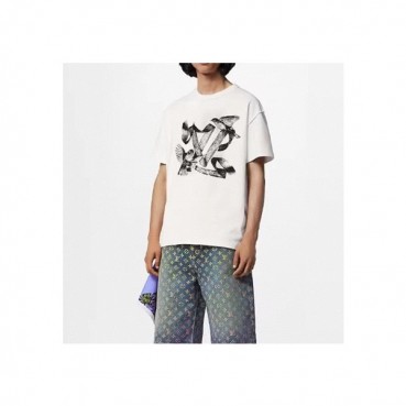 루이비통 남성 화이트 크루넥 반팔티 - Louis vuitton Mens White Short sleeved Tshirts 
