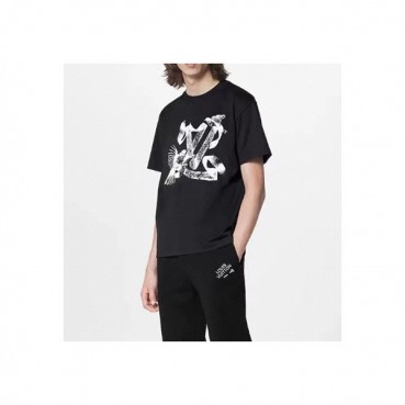 루이비통 남성 블랙 크루넥 반팔티 - Louis vuitton Mens Black Short sleeved Tshirts 