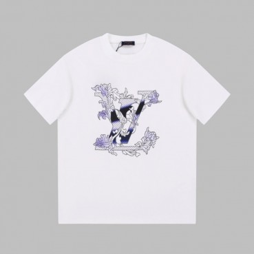 루이비통 남성 화이트 크루넥 반팔티 - Louis vuitton Mens White Short sleeved Tshirts 