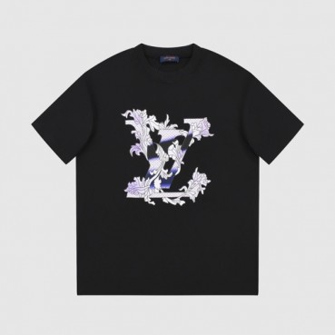 루이비통 남성 블랙 크루넥 반팔티 - Louis vuitton Mens Black Short sleeved Tshirts 