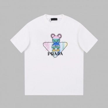 프라다 남성 크루넥 화이트 반팔티 - Prada Mens White Short sleeved Tshirts 
