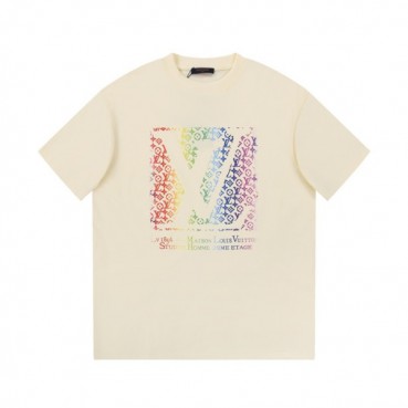 루이비통 남성 아이보리 크루넥 반팔티 - Louis vuitton Mens Ivory Short sleeved Tshirts 
