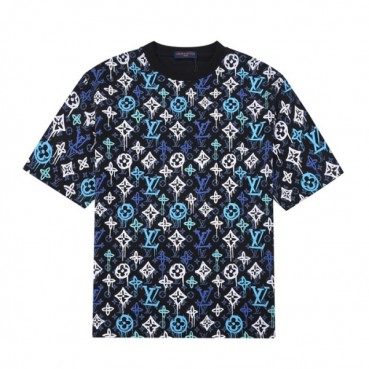 루이비통 남성 블랙 크루넥 반팔티 - Louis vuitton Mens Black Short sleeved Tshirts 