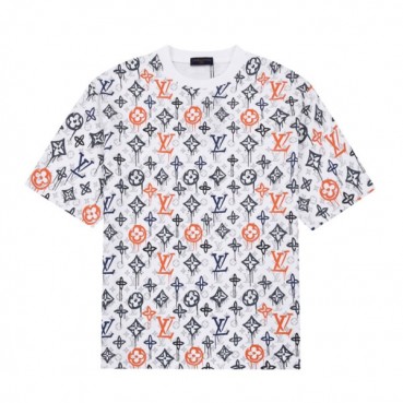 루이비통 남성 화이트 크루넥 반팔티 - Louis vuitton Mens White Short sleeved Tshirts 