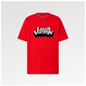 루이비통 남성 레드 크루넥 반팔티 - Louis vuitton Mens Red Short sleeved Tshirts 