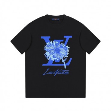 루이비통 남성 블랙 크루넥 반팔티 - Louis vuitton Mens Black Short sleeved Tshirts 
