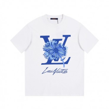 루이비통 남성 화이트 크루넥 반팔티 - Louis vuitton Mens White Short sleeved Tshirts 