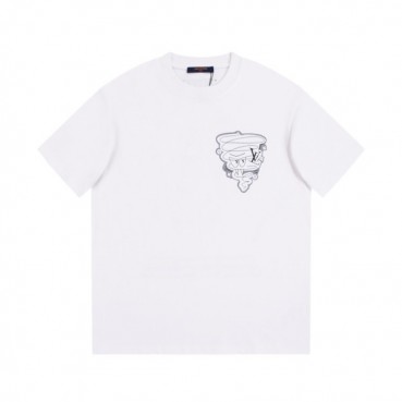 루이비통 남성 화이트 크루넥 반팔티 - Louis vuitton Mens White Short sleeved Tshirts 