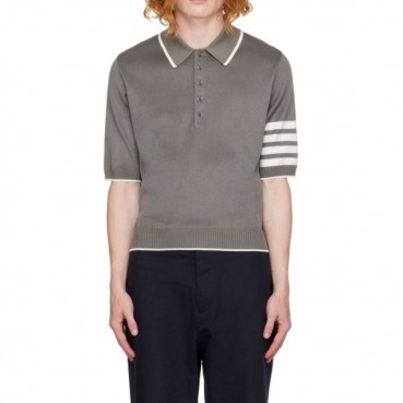 톰브라운 남성 그레이 폴로 반팔티 - Thom Browne Mens Gray Tshirts 