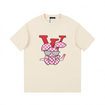 루이비통 남성 아이보리 크루넥 반팔티 - Louis vuitton Mens Ivory Short sleeved Tshirts 