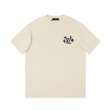 루이비통 남성 아이보리 크루넥 반팔티 - Louis vuitton Mens Ivory Short sleeved Tshirts 