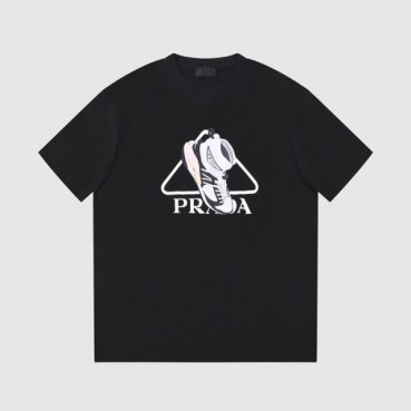 프라다 남성 크루넥 블랙 반팔티 - Prada Mens Black Short sleeved T
