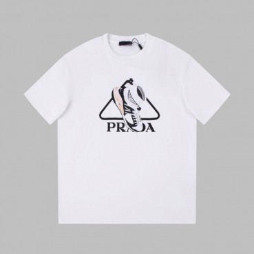 프라다 남성 크루넥 화이트 반팔티 - Prada Mens White Short sleeved T