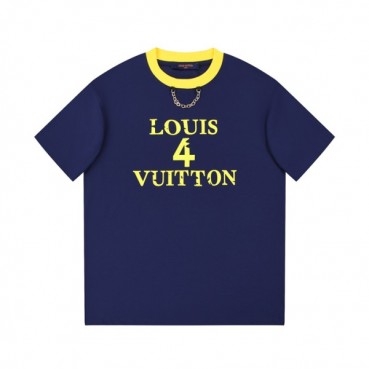 루이비통 남성 네이비 크루넥 반팔티 - Louis vuitton Mens Navy Short sleeved Tshirts 