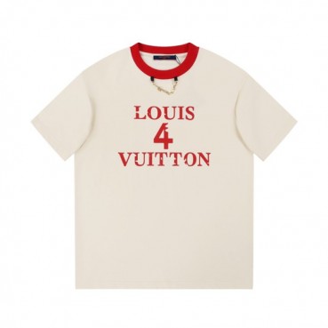 루이비통 남성 아이보리 크루넥 반팔티 - Louis vuitton Mens Ivory Short sleeved Tshirts 