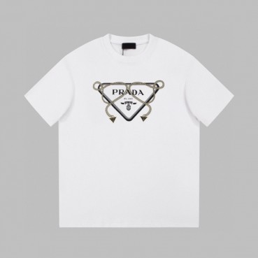 프라다 남성 크루넥 화이트 반팔티 - Prada Mens White Short sleeved T