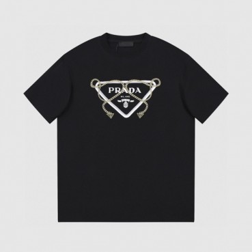 프라다 남성 크루넥 블랙 반팔티 - Prada Mens Black Short sleeved Tshirts 