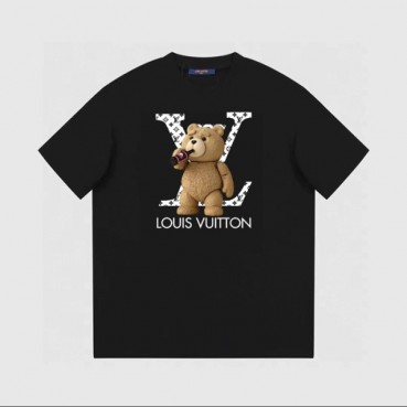 루이비통 남성 블랙 크루넥 반팔티 - Louis vuitton Mens Black Short sleeved Tshirts 