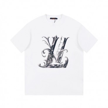 루이비통 남성 화이트 크루넥 반팔티 - Louis vuitton Mens White Short sleeved Tshirts 