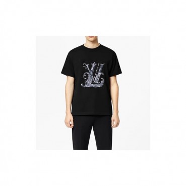 루이비통 남성 블랙 크루넥 반팔티 - Louis vuitton Mens Black Short sleeved Tshirts 