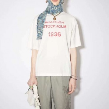 아크네 남/녀 화이트 크루넥 반팔티 - Acne Unisex White Short sleeved T