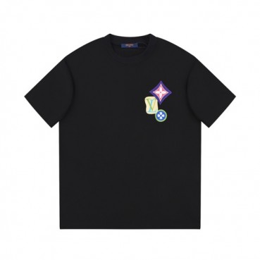 루이비통 남성 블랙 크루넥 반팔티 - Louis vuitton Mens Black Short sleeved Tshirts 