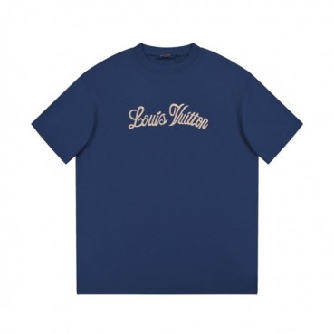 루이비통 남성 네이비 크루넥 반팔티 - Louis vuitton Mens Navy Short sleeved Tshirts 