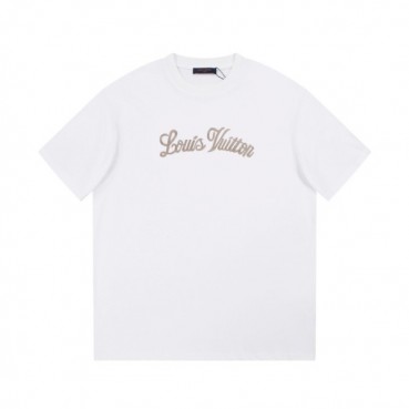 루이비통 남성 화이트 크루넥 반팔티 - Louis vuitton Mens White Short sleeved Tshirts 