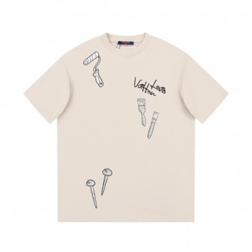 루이비통 남성 아이보리 크루넥 반팔티 - Louis vuitton Mens Ivory Short sleeved Tshirts 