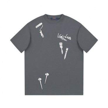 루이비통 남성 그레이 크루넥 반팔티 - Louis vuitton Mens Gray Short sleeved Tshirts 