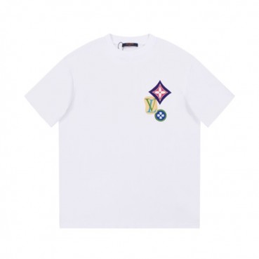 루이비통 남성 화이트 크루넥 반팔티 - Louis vuitton Mens White Short sleeved Tshirts 