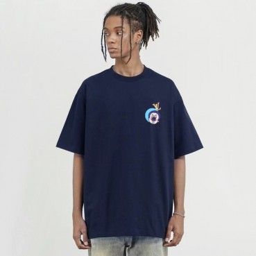 루이비통 남성 네이비 크루넥 반팔티 - Louis vuitton Mens Navy Short sleeved Tshirts 