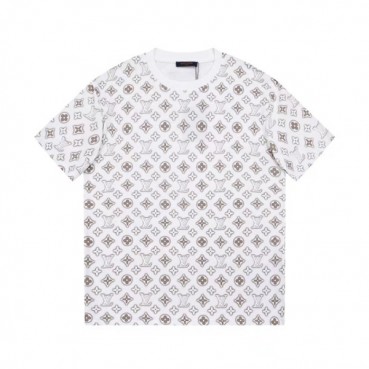 루이비통 남성 화이트 크루넥 반팔티 - Louis vuitton Mens White Short sleeved Tshirts 