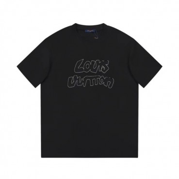 루이비통 남성 블랙 크루넥 반팔티 - Louis vuitton Mens Black Short sleeved Tshirts 
